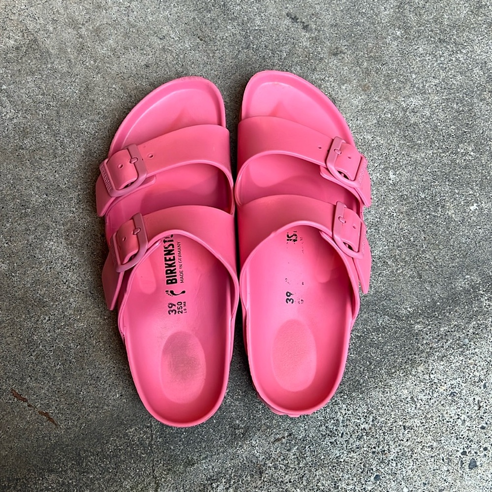 pink plastic Birkenstocks